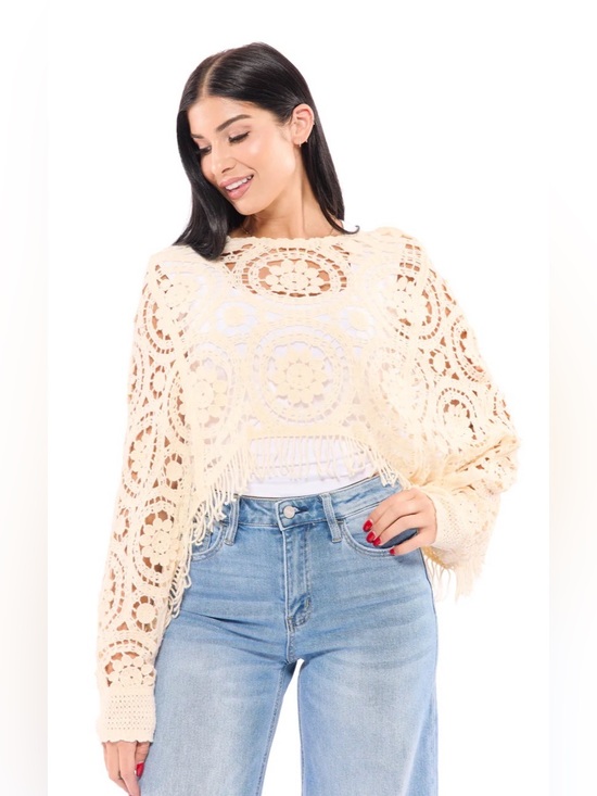 Sweaters - Crochet Fringe Knit Sweater - NWT